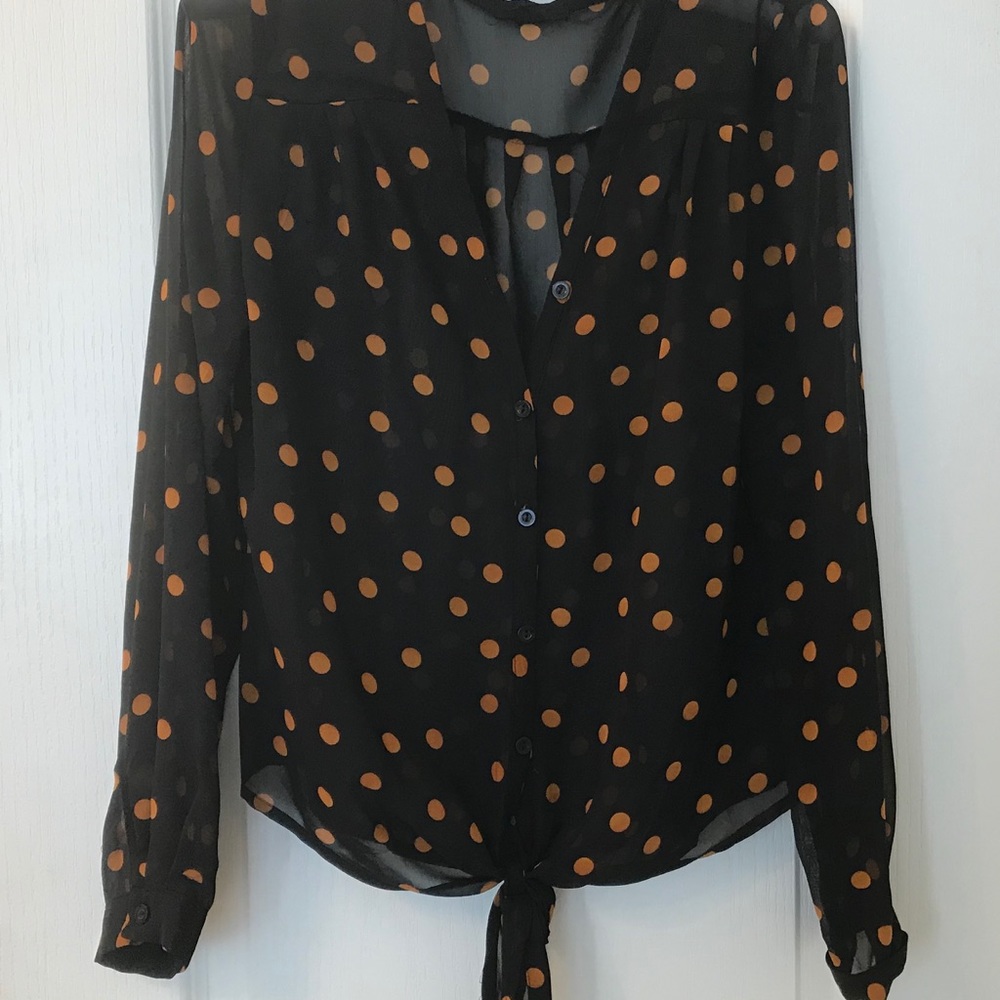 Black Chiffon Blouse with Gold Polka Dots